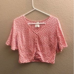 Japna Pink White Polka Dot Crop Shirt Top XS